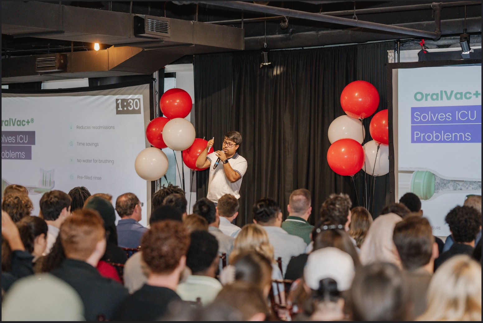 Subhrojyoti Dey presenting OralVac+ at 5 Across Startup Showcase, Lexington KY
